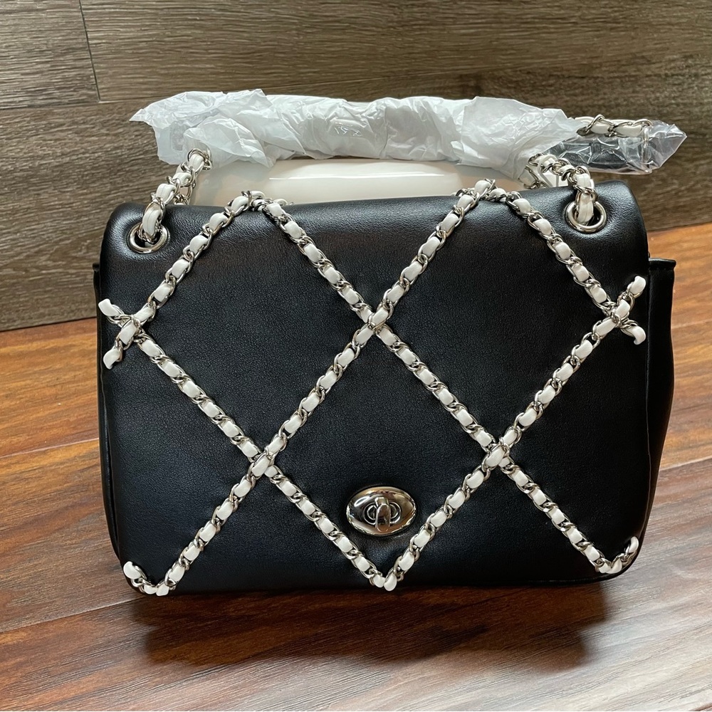BNWT Urban Expressions Vegan Leather, Black Bag w/White Woven Chain Pattern